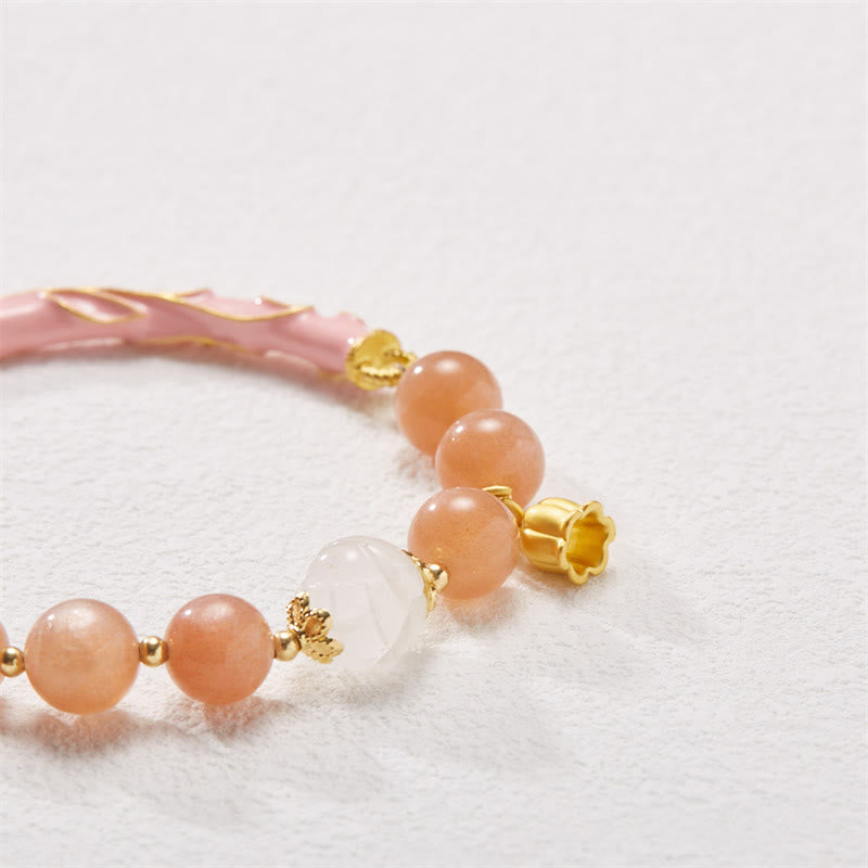 Fortune Jewel Sun Stone Golden Silk Jade Lily of the Valley Charm Positive Bracelet Bangle
