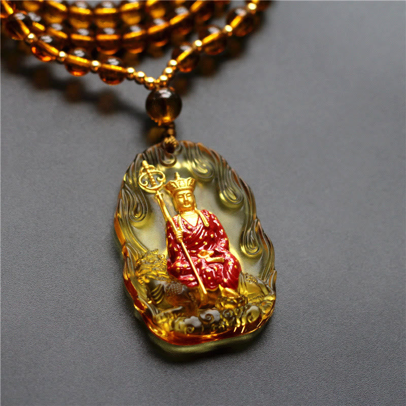 Fortune Jewel Ksitigarbha Buddha Liuli Crystal Compassion Amulet Necklace Pendant Fortune Jewel