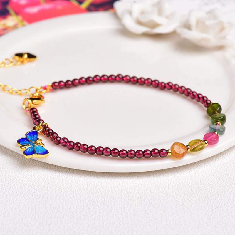 Fortune Jewel Garnet Tourmaline Butterfly Protection Bracelet Anklet