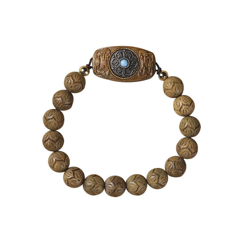 Fortune Jewel Green Sandalwood Ebony Wood Sandalwood Om Mani Padme Hum Soothing Bracelet