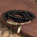Fortune Jewel Retro Coconut Shell Brass Copper Happiness Triple Wrap Bracelet