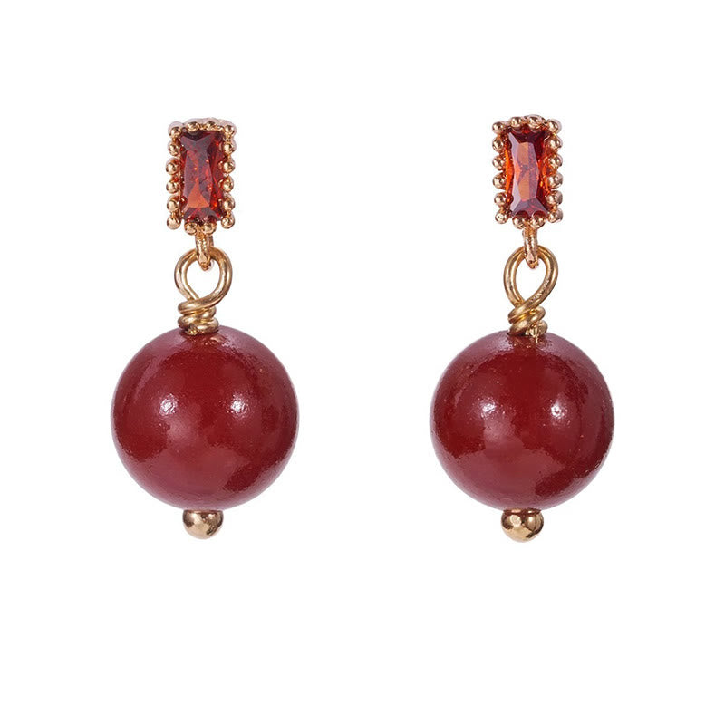 Fortune Jewel 925 Sterling Silver Posts 14K Gold Filled Cinnabar Bead Zircon Calm Earrings
