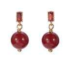 Fortune Jewel 925 Sterling Silver Posts 14K Gold Filled Cinnabar Bead Zircon Calm Earrings
