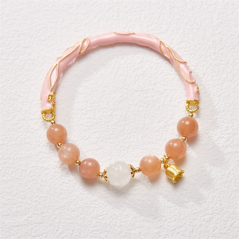 Fortune Jewel Sun Stone Golden Silk Jade Lily of the Valley Charm Positive Bracelet Bangle