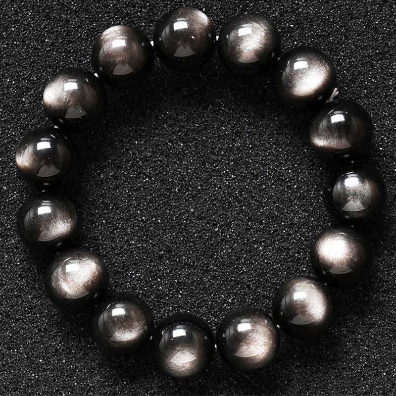 Fortune Jewel Natural Silver Sheen Obsidian Soothing Protection Bracelet
