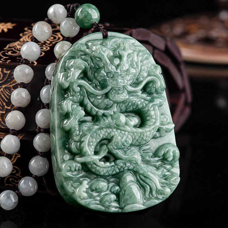 Buddha Stones Chinese Zodiac Dragon Jade Prosperity Necklace Bead String Pendant Fortune Jewel