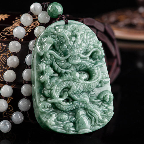 Buddha Stones Chinese Zodiac Dragon Jade Prosperity Necklace Bead String Pendant Fortune Jewel