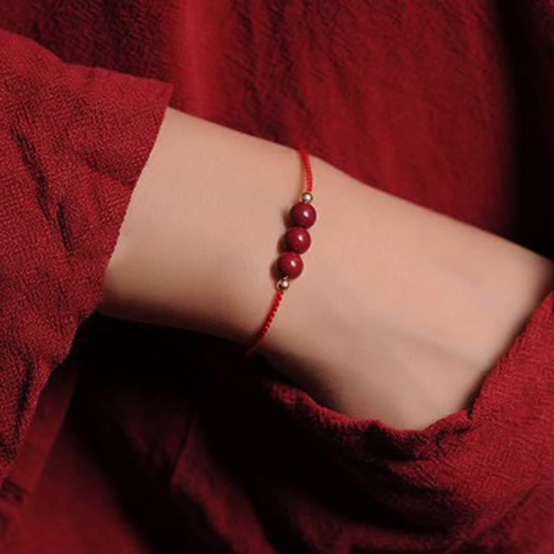 Fortune Jewel 14K Gold Plated Natural Cinnabar Blessing String Braided Bracelet