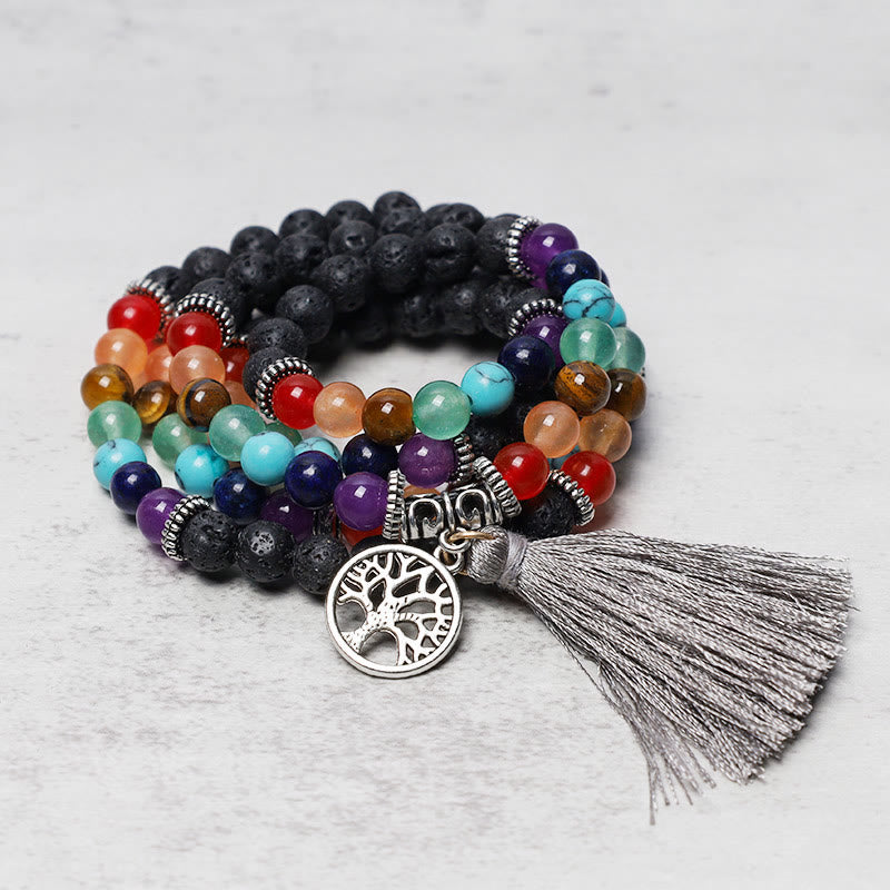 Fortune Jewel Healing Crystal Mala Prayer Beads 108 Meditation Healing Multilayer Bracelet Necklace