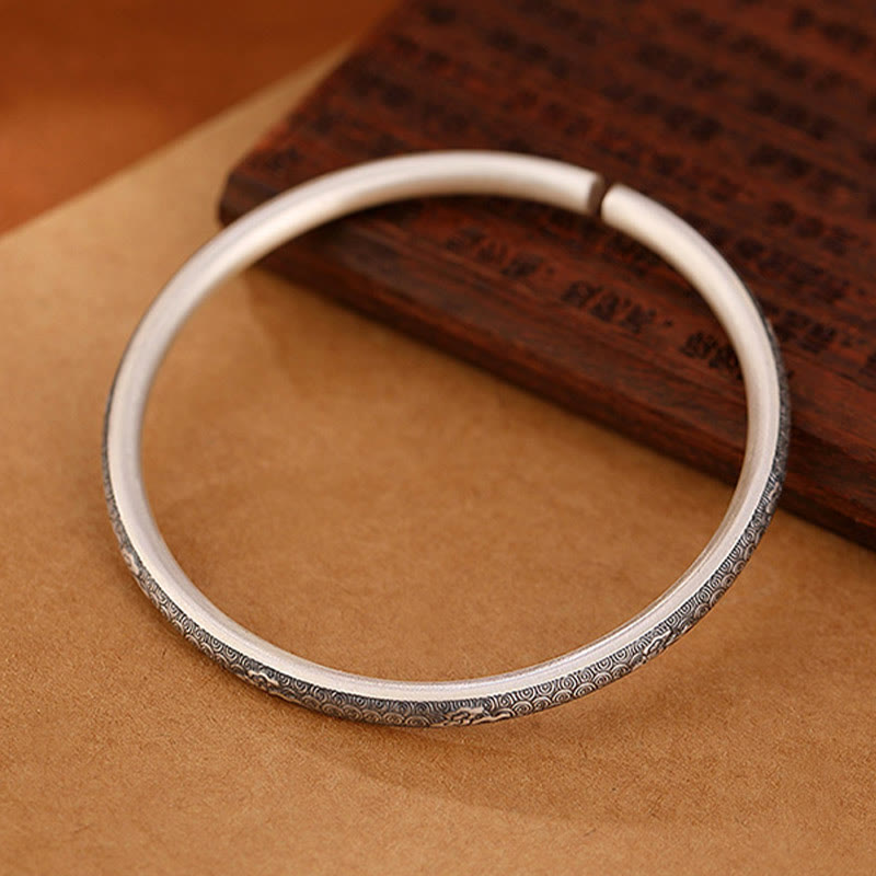 Fortune Jewel Vintage 999 Sterling Silver Auspicious Clouds Design Luck Bracelet Bangle