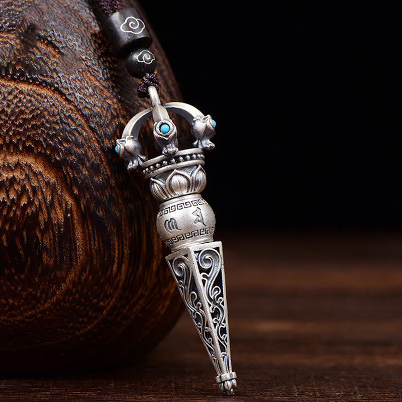 Fortune Jewel Tibetan Om Mani Padme Hum Dorje Vajra Design Wisdom Rotatable Necklace Pendant