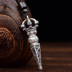 Fortune Jewel Tibetan Om Mani Padme Hum Dorje Vajra Design Wisdom Rotatable Necklace Pendant