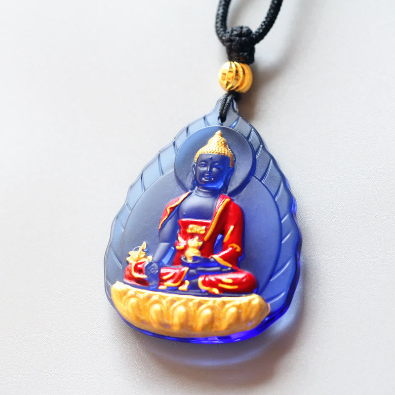 Fortune Jewel Tibet Medicine Buddha Liuli Crystal Compassion Necklace Pendant Fortune Jewel