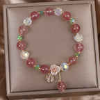 Fortune Jewel Strawberry Quartz Rutilated Quartz Fluorite Flower Healing Bracelet