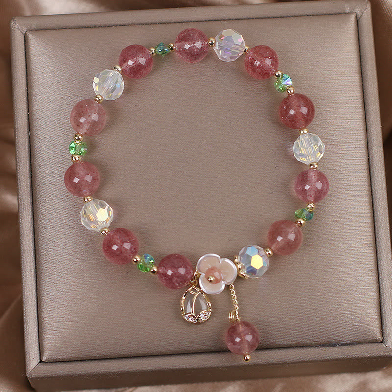 Fortune Jewel Strawberry Quartz Rutilated Quartz Fluorite Flower Healing Bracelet