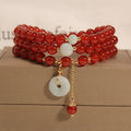 Fortune Jewel Natural Red Agate Jade Peace Buckle Calm Triple Wrap Bracelet