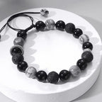 Fortune Jewel Vintage Lava Rock Black Obsidian Picasso Jasper Beads Support Rope Bracelet