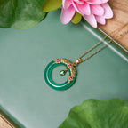 Fortune Jewel Green Chalcedony Peace Buckle Design Strength Necklace Pendant