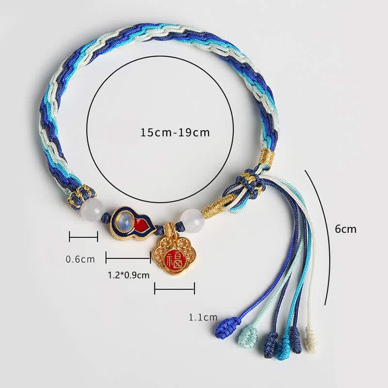 Fortune Jewel 925 Sterling Silver Handmade Gourd Blessing String Reincarnation Knot Bracelet