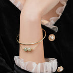 Fortune Jewel Copper Plated Gold Hetian Jade Bead Luck Double Layer Bracelet Bangle