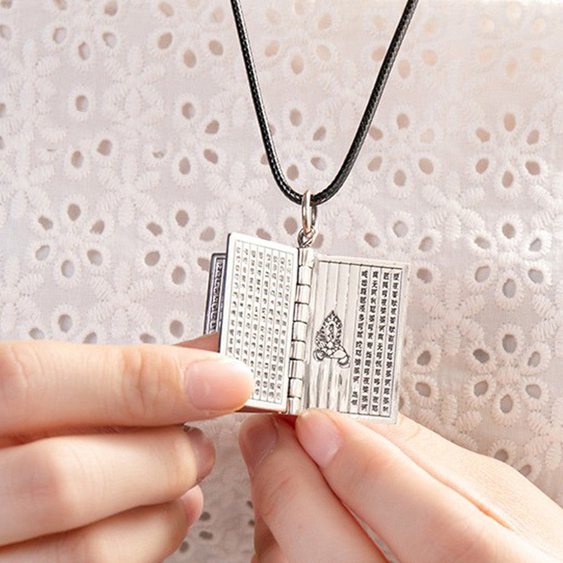 Fortune Jewel 990 Sterling Silver Heart Sutra Great Compassion Shurangama Mantra Lotus Vajra Peace Necklace Pendant Fortune Jewel