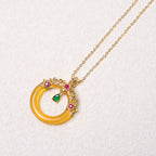 Fortune Jewel Green Chalcedony Peace Buckle Design Strength Necklace Pendant