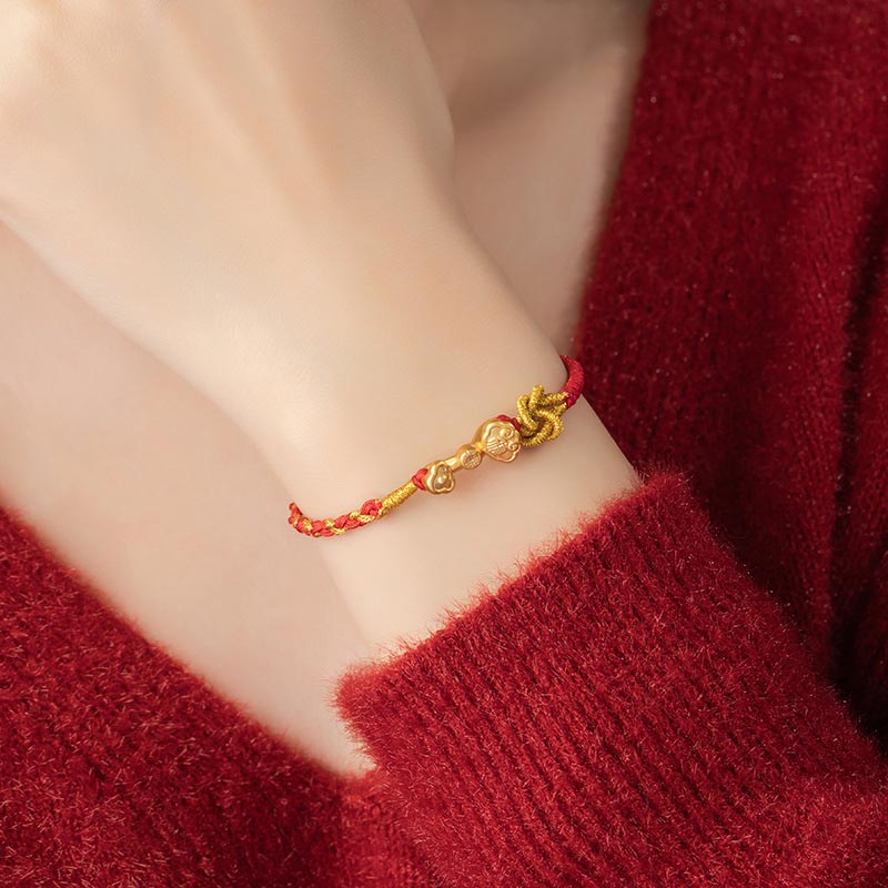 Fortune Jewel 999 Sterling Silver Ruyi Handle Fu Character Fortune Luck Rope Bracelet