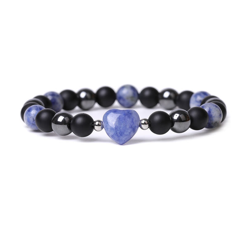 Fortune Jewel Black Onyx Tiger Eye Stone Crystal Love Heart Protection Bracelet