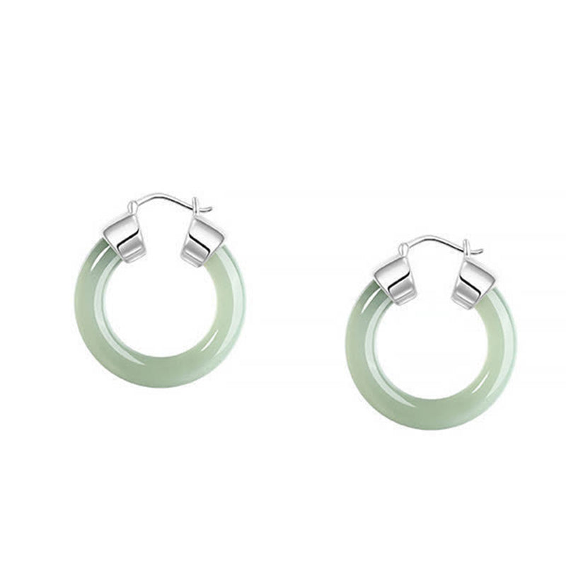 Fortune Jewel Round Jade White Jade Prosperity Earrings