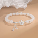 Fortune Jewel White Jade Peach Blossom Petals Flower Luck Bracelet