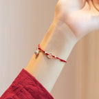 Fortune Jewel 925 Sterling Silver Lucky Fortune Peace Joy Lotus Peace Buckle Red String Bracelet