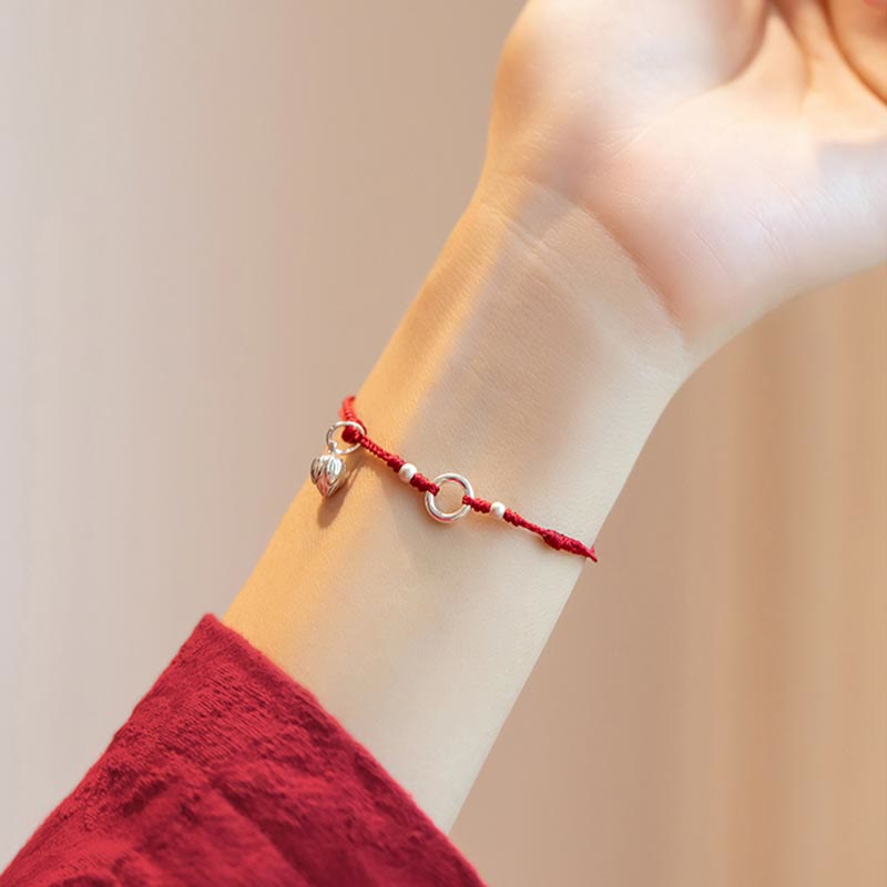 Fortune Jewel 925 Sterling Silver Lucky Fortune Peace Joy Lotus Peace Buckle Red String Bracelet
