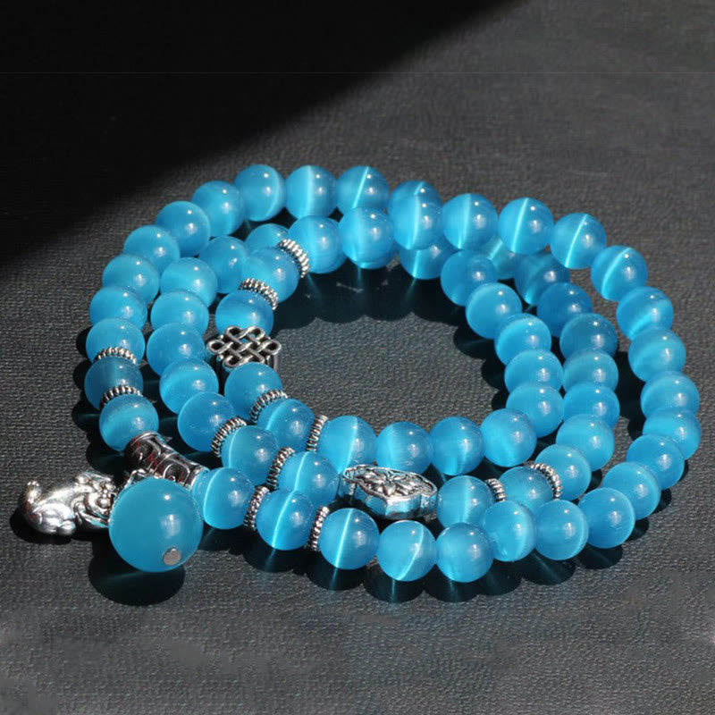 Fortune Jewel Cat Eye PiXiu Support Triple Wrap Bracelet