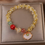 Fortune Jewel Natural Citrine White Jade Strawberry Quartz Protection Charm Bracelet