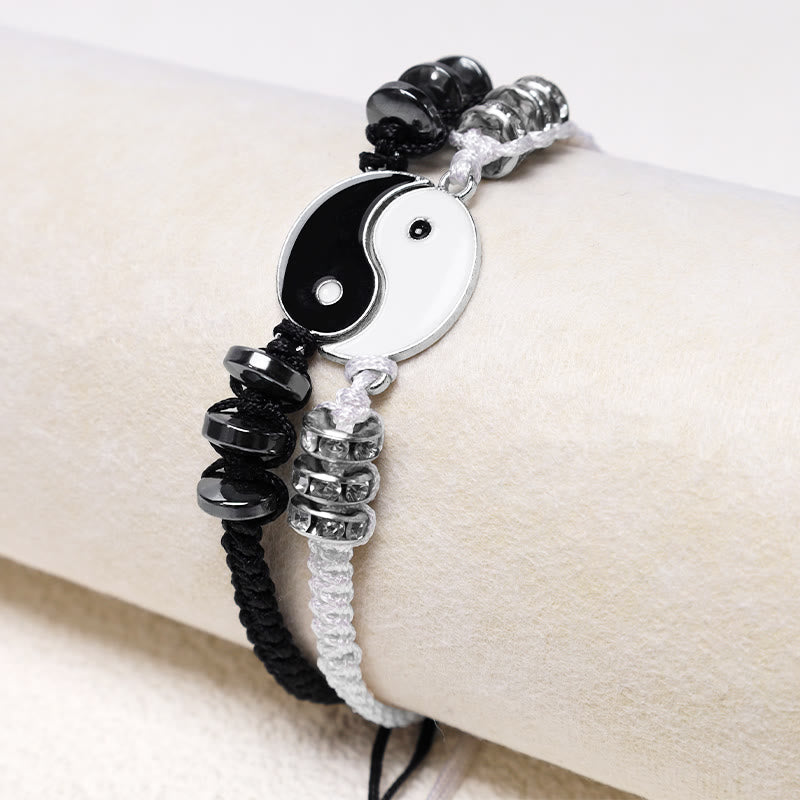 Fortune Jewel 2pcs Yin Yang Hematite Couple Bracelet