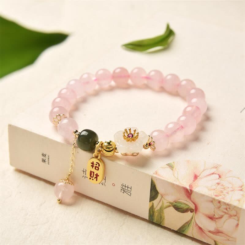 Fortune Jewel Natural Pink Crystal Jade Flower Warm Love Bracelet