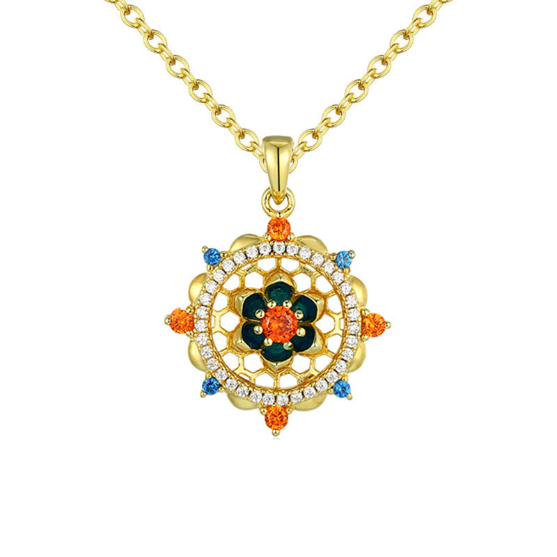 Fortune Jewel 925 Sterling Silver Lotus Flower Colorful Zircon New Beginning Necklace Pendant Fortune Jewel