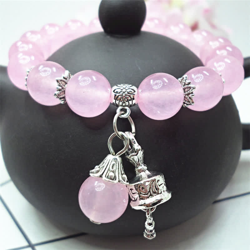 Fortune Jewel Vintage Crystal Chalcedony Stone Energy Beaded Bell Charm Bracelet