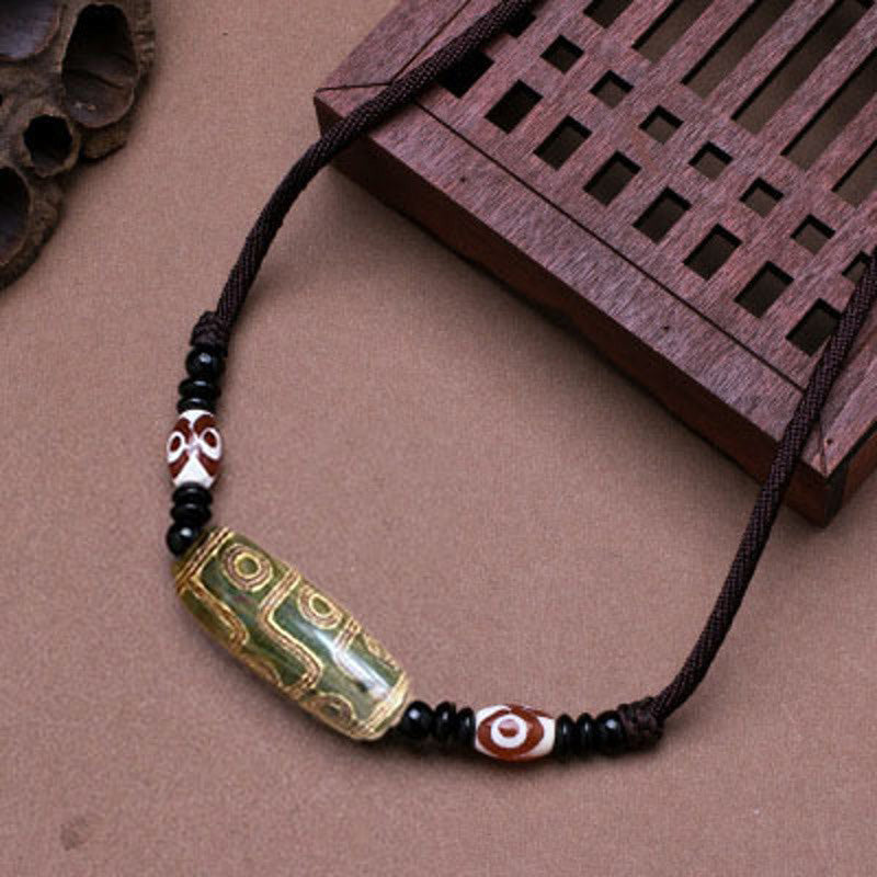 Fortune Jewel Tibetan Nine-Eye Dzi Bead Protection String Necklace