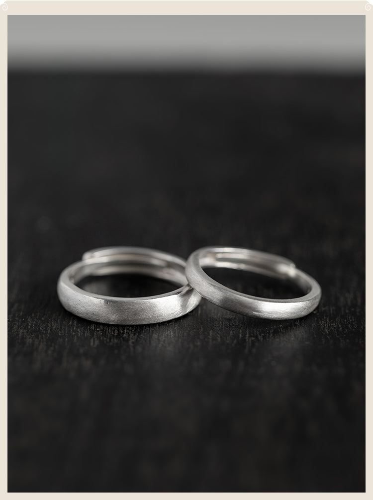 Buddha3bodhi Minimalist Vintage Pure Silver Matte Couple Rings - Adjustable