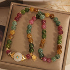 Fortune Jewel Natural Multicolored Tourmaline Positive Jade Flower Double Wrap Bracelet