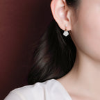 Fortune Jewel 925 Sterling Silver Plated Gold Jade Rose Flower Cyan Jade Pearl Luck Earrings