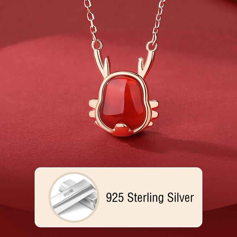 ❗❗❗A Flash Sale- Fortune Jewel 925 Sterling Silver Year of the Dragon Natural Red Agate Dragon Attract Fortune Fu Character Strength Bracelet Necklace Pendant Earrings