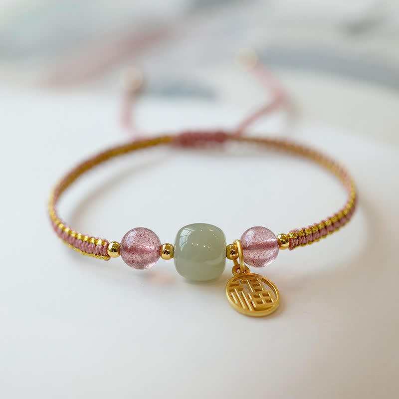 Fortune Jewel Red Agate Jade Lotus Confidence Calm String Bracelet