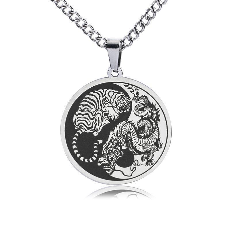 Fortune Jewel Tiger Dragon Titanium Steel Chain Necklace Harmony Pendant
