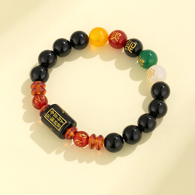 Fortune Jewel Five Elements Black Onyx Red Agate Wisdom Wealth Bracelet