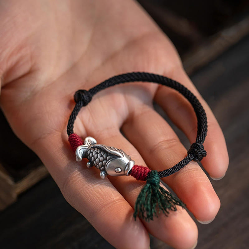 Fortune Jewel 925 Sterling Silver Luck Koi Fish Braided Bracelet