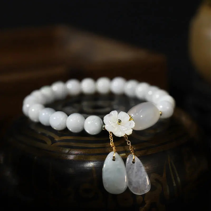 Fortune Jewel "Hoping for Purity and Peace"Natural White Jade Bracelet Includes Gift Message Card Fortune Jewel