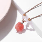 Fortune Jewel Natural Silver Sheen Obsidian Red Agate Dancing Lion Protection Necklace Pendant