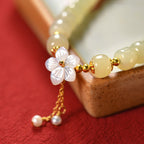 Fortune Jewel 925 Sterling Silver Natural Hetian Jade Luck Flower Bracelet